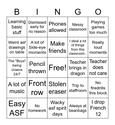 2nd Semester (French) Bingo Card