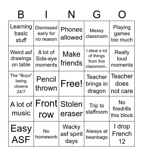 2nd Semester (French) Bingo Card