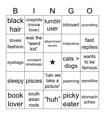 sophie’s Bingo Card