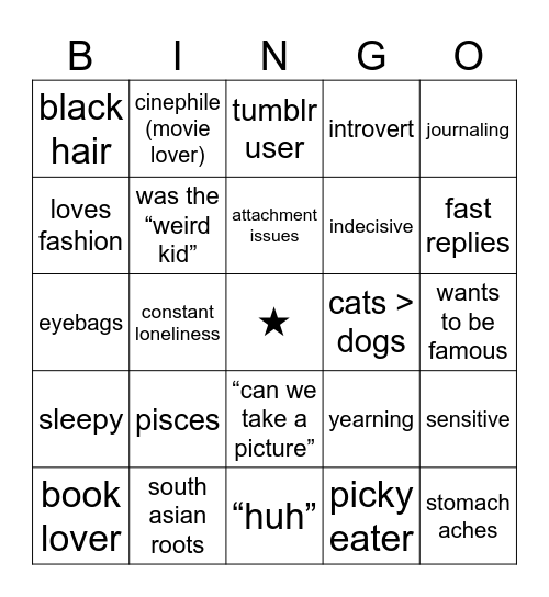 sophie’s Bingo Card