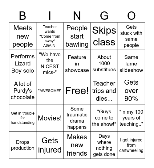 2nd Semester (THEATRE) Bingo Card