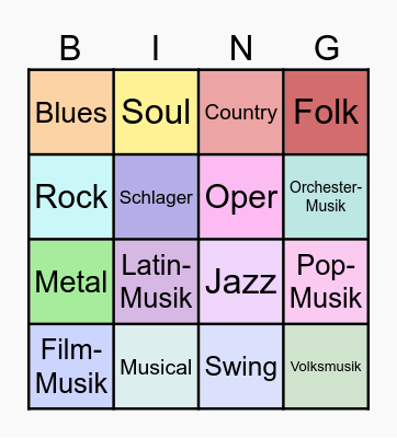 Musik Bingo Card