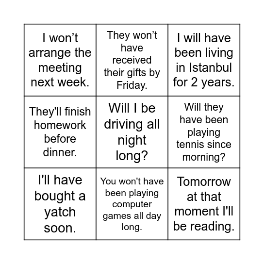 Future Tenses Bingo Card