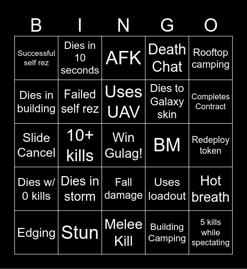 Warzone Bingus! Bingo Card