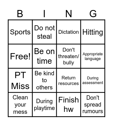 Integrity Bingo Card