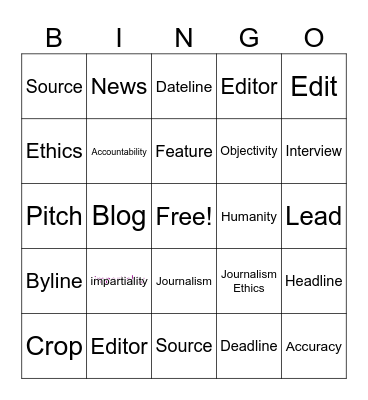 Journalism Ethics Review Bingo Card