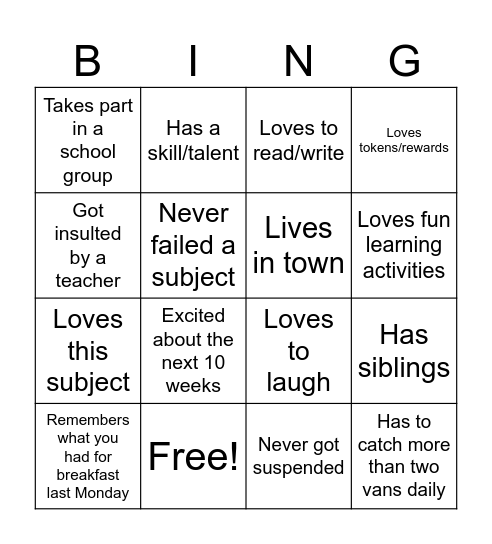 Let's Get Acquainted! Bingo Card