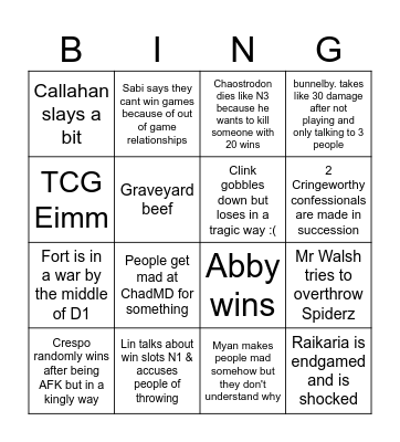 TCG Eimm Bingo Card