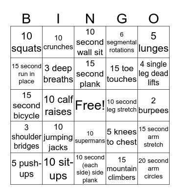 Fitness BINGO Card