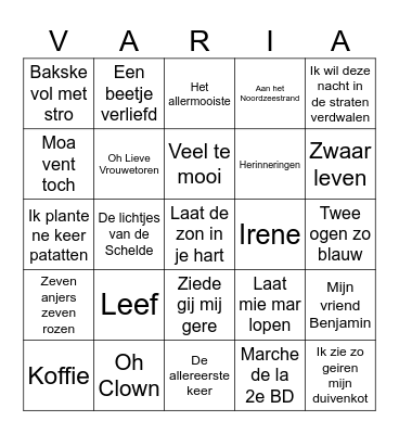 vARIA Bingo Card