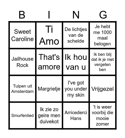 Muziekbingo Card