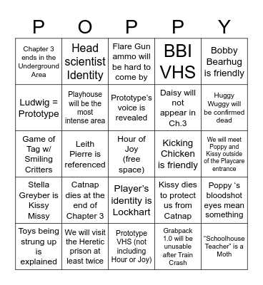 Poppy Playtime Chapter 3 Bingo Card