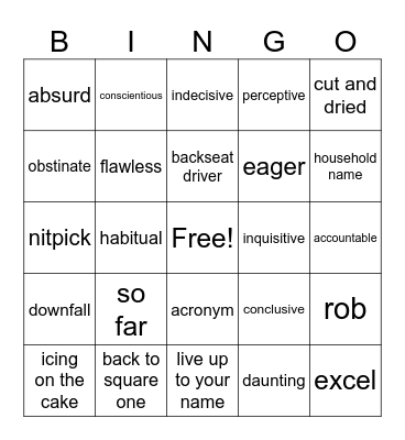 Vocabulary Bingo 1 Bingo Card