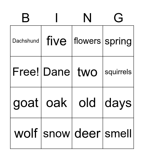 Dachshund and Dane Bingo Card