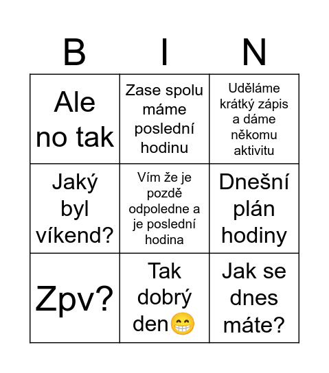 hodina s Novákem Bingo Card