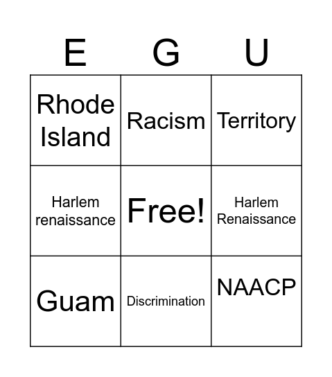 Unified Social Studies Vocabulary Bingo Card