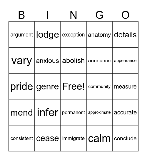 Untitled Bingo Card
