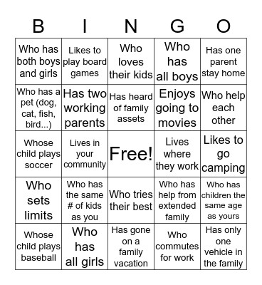 Families Matter Bingo Card