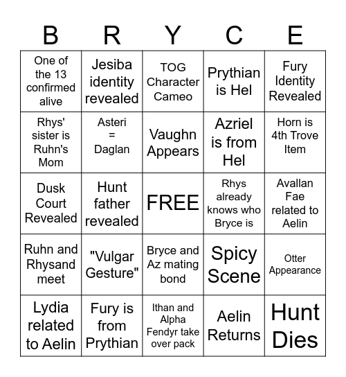 CC3: House of Flame & Shadow Bingo Card