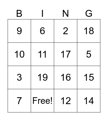 Number bingo Card