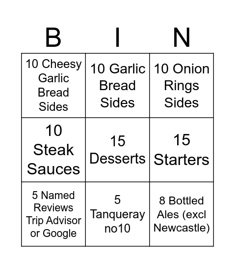 Incentive Bingo Card