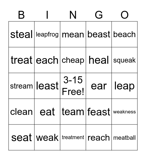 3-15 words with ea Bingo Card