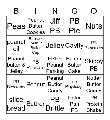 PEANUT OR BUTTER BINGO Card