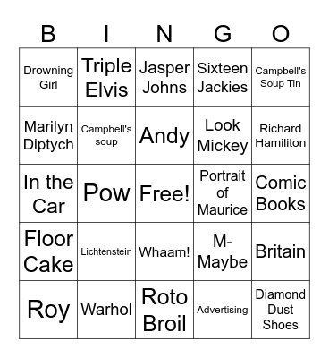 Pop Art Bingo Card