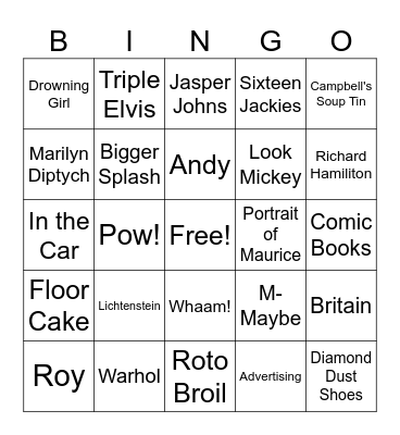 Pop Art Bingo Card