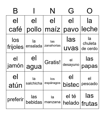 La Comida Bingo Card
