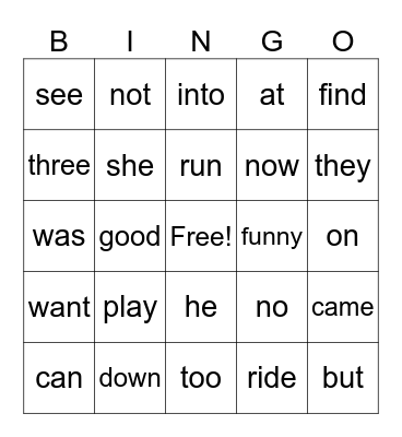 Dolche Pre-Primer - Primer 1 Bingo Card