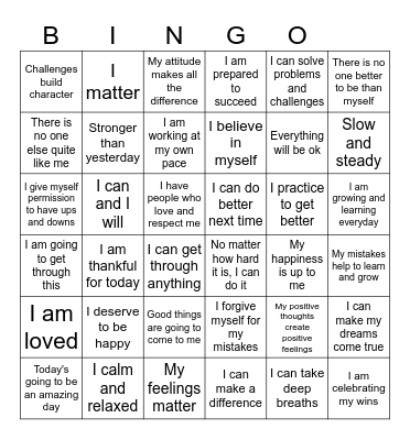 Affirmations Bingo Card
