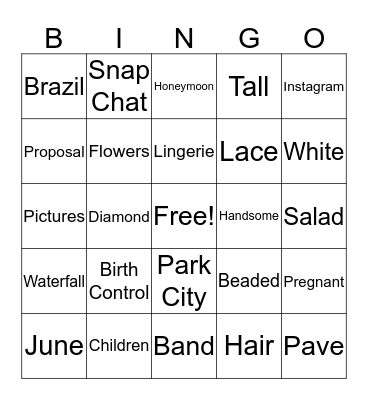 Jane's Bridal Shower Bingo! Bingo Card