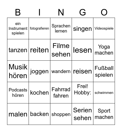 Hobbys Bingo Card