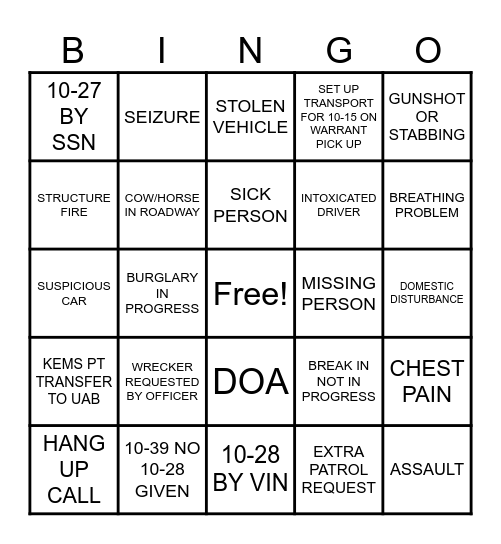 Dispatcher Bingo Card