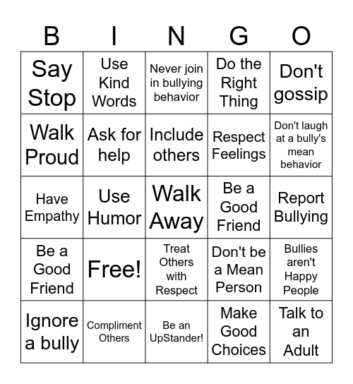 Be an UpStander! Bingo Card