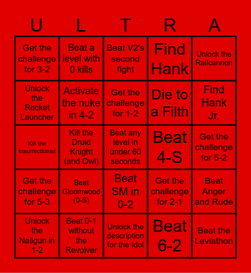 Ultrakill Bingo Card