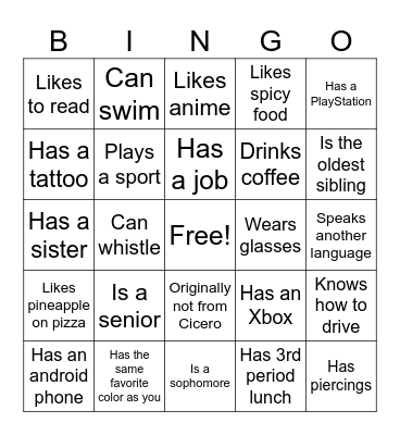 Human Bingo Card