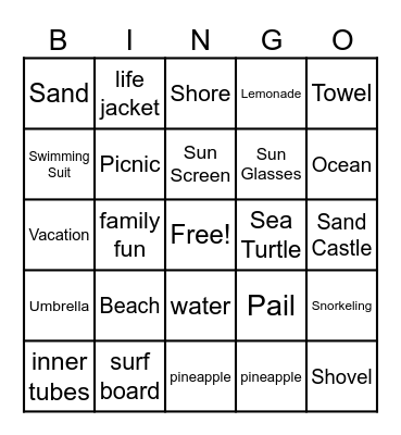 Beach Bingo Card