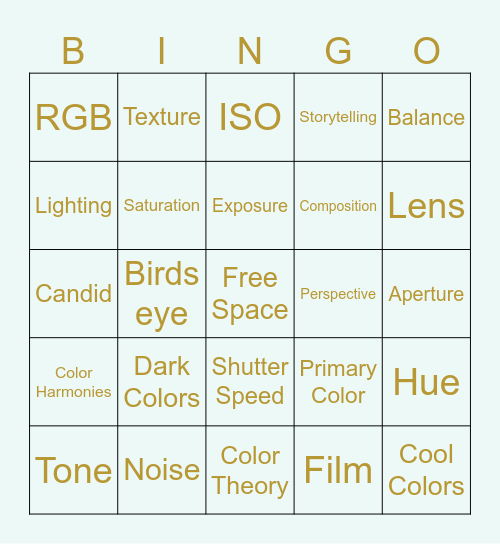 Photography Bingo Card