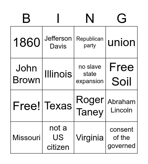 History Ch 9 Bingo Card