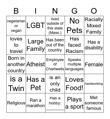 Diversity Bingo Card