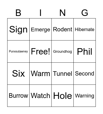 Groundhog Day BINGO Card