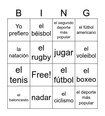 Los deportes Bingo Card