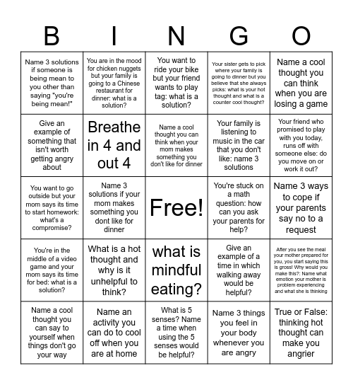 CBT Bingo Card