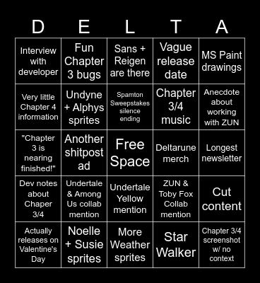 Undertale / Deltarune Winter 2024 Newsletter Bingo Card
