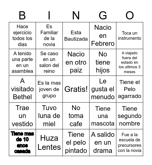 Claudia's Bingo Card