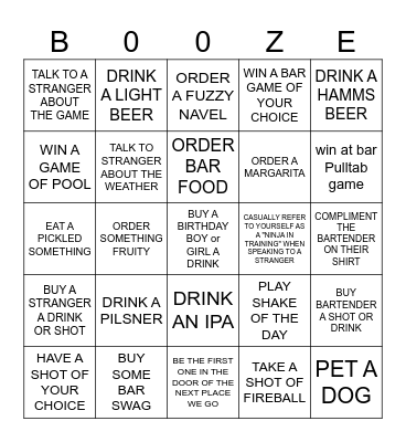 BAR HOP BINGO Card