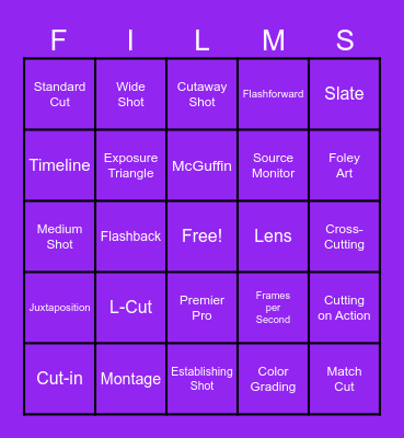 Film Production Terms Bingo Card
