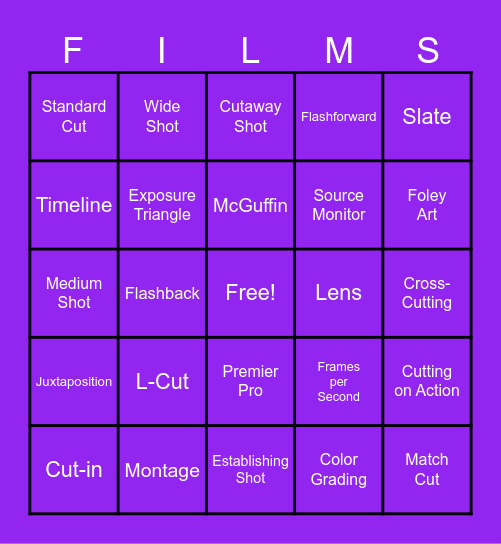 Film Production Terms Bingo Card